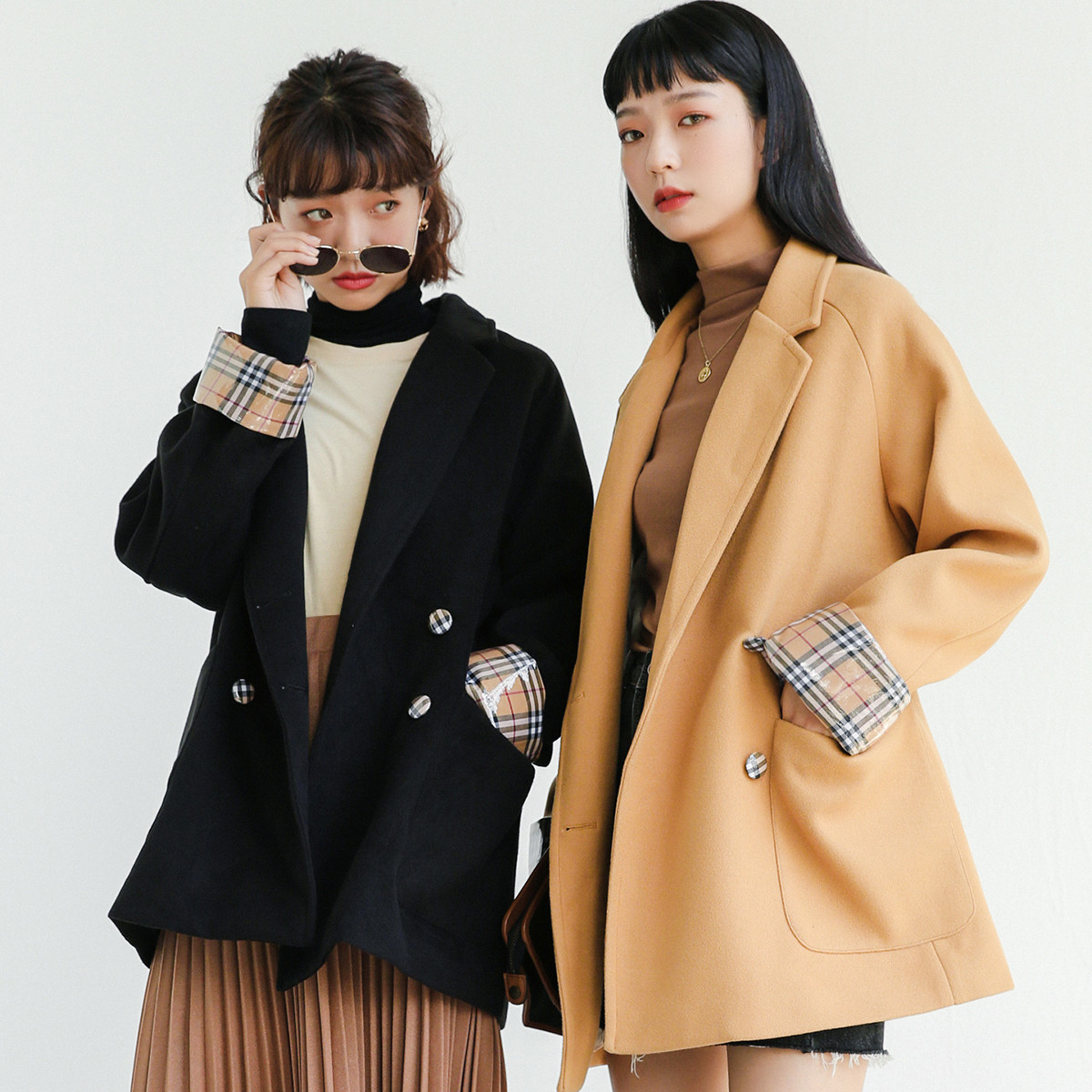 【2018冬季新款】韩版装冬装春秋冬chic复古港味小清新气质英伦风格纹