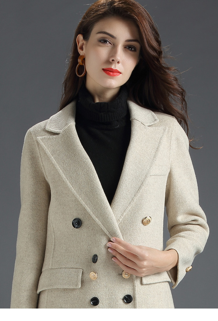 恒源祥双面呢大衣女秋冬羊毛尼子羊绒修身毛呢外套中长款