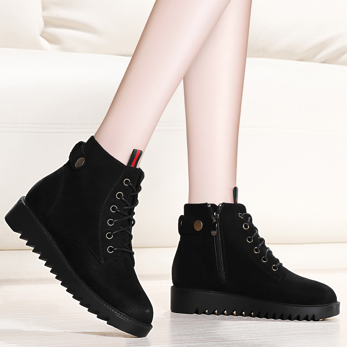 【优质绒面 时尚百搭】平底平跟短靴短筒女靴2018秋冬季新款女士马丁