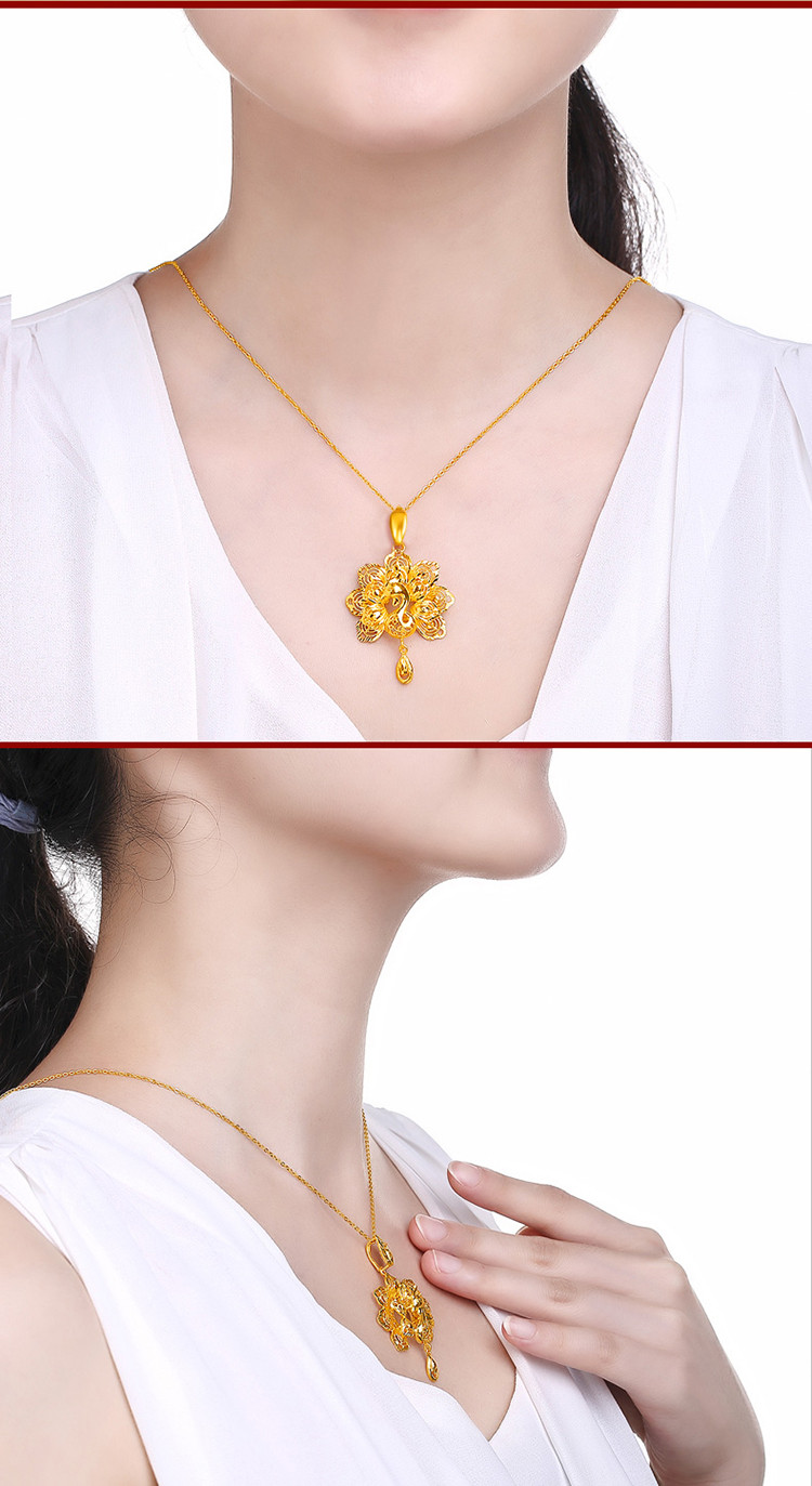 万纯系列足金999.9花丝孔雀黄金吊坠女士/计价/不含项链