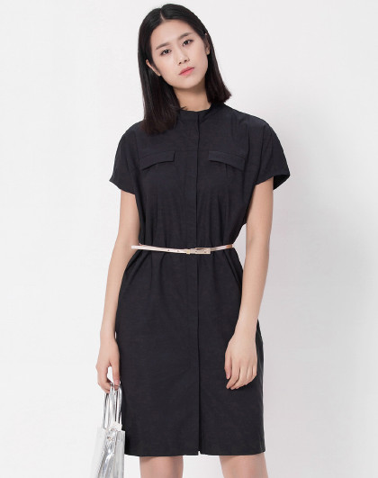 艺之卉夏季新品气质收腰连衣裙短袖修身中长裙