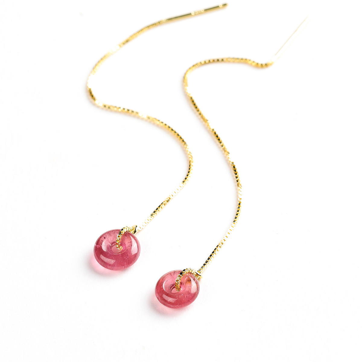 s925天然碧玺红色耳线