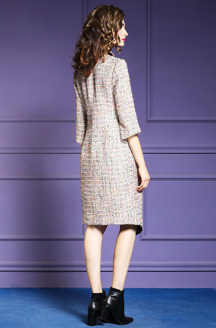 菲梦伊小香风风衣外套女2018冬季新款粗花呢翻领中长款大衣