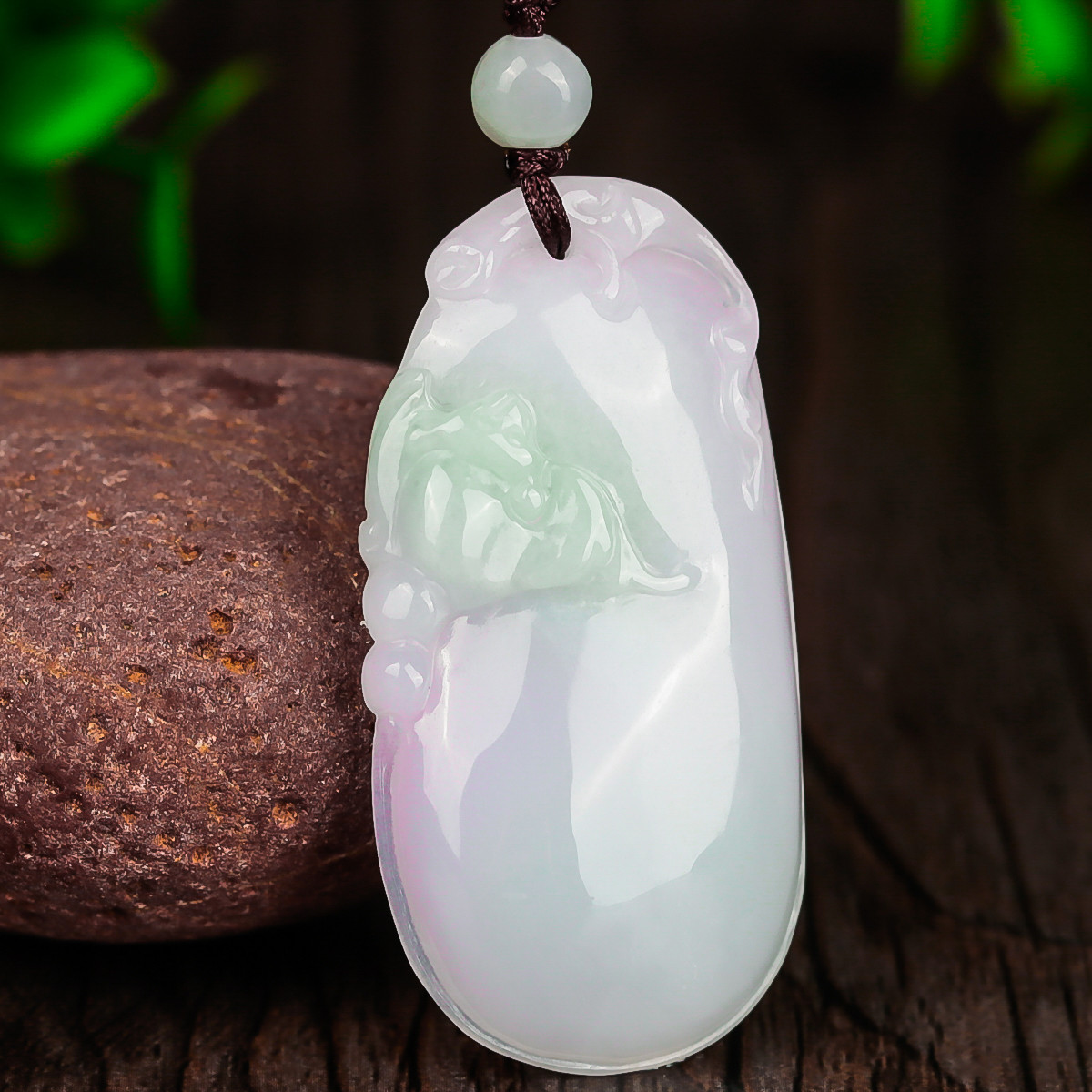 紫气东来 天然冰糯种浅紫春带彩翡翠吊坠/玉挂件/玉吊坠