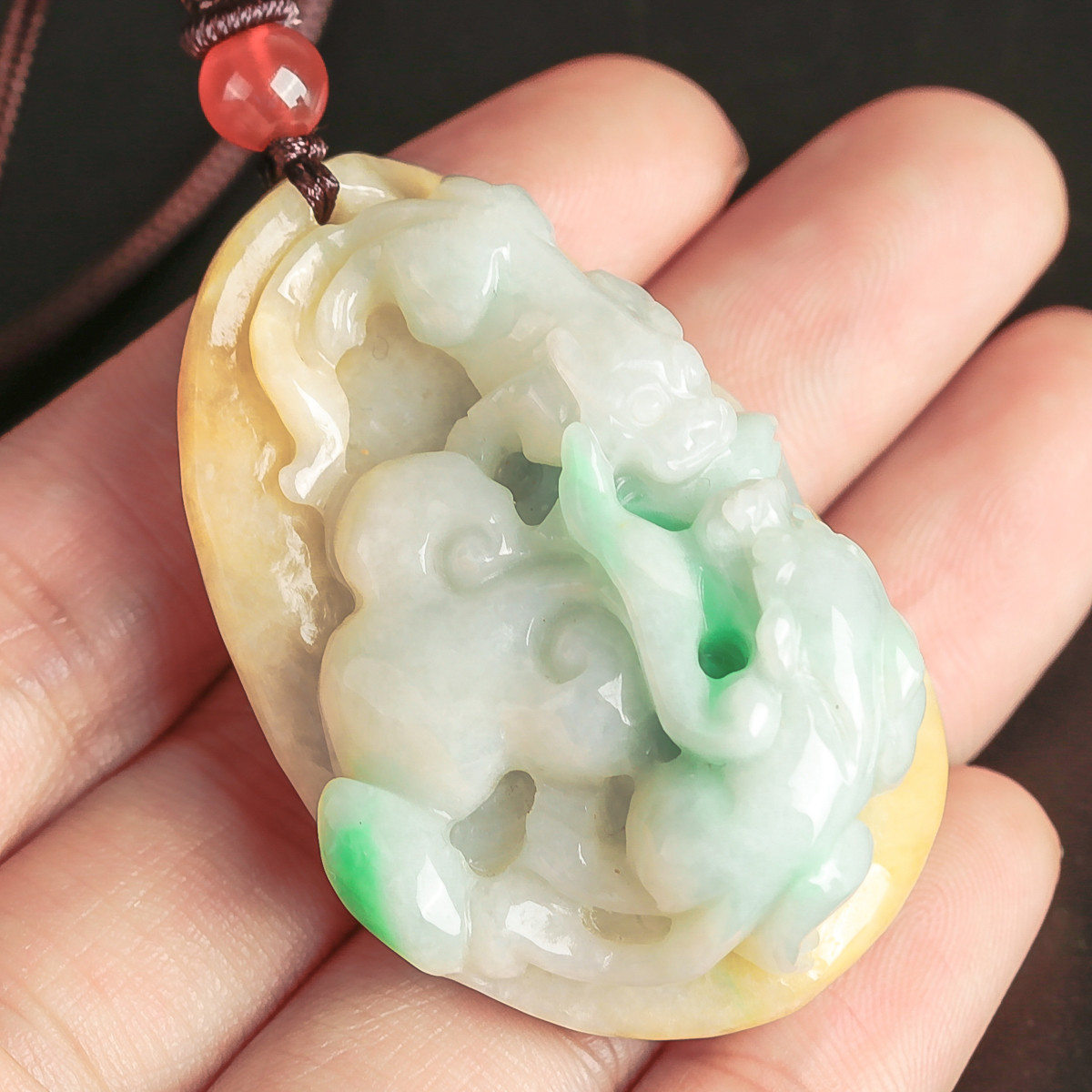 紫气东来 天然糯种三彩带皮翡翠籽料翡翠吊坠/玉挂件/玉吊坠