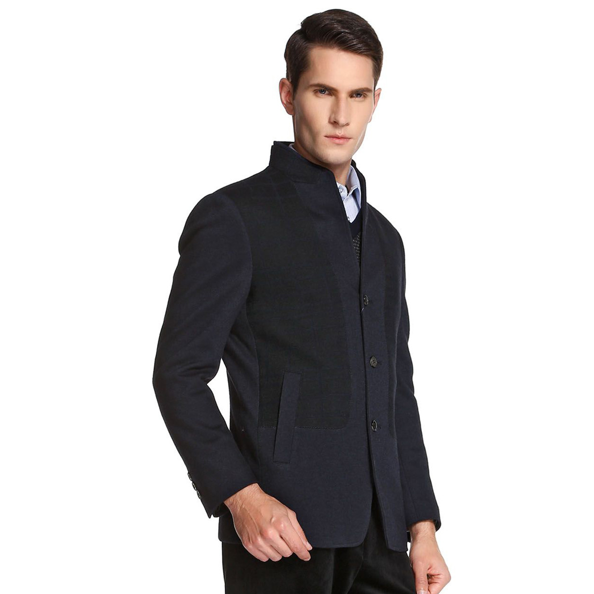 劳斯顿男装秋冬秋装羊毛混纺西服立领时尚男士休闲西装