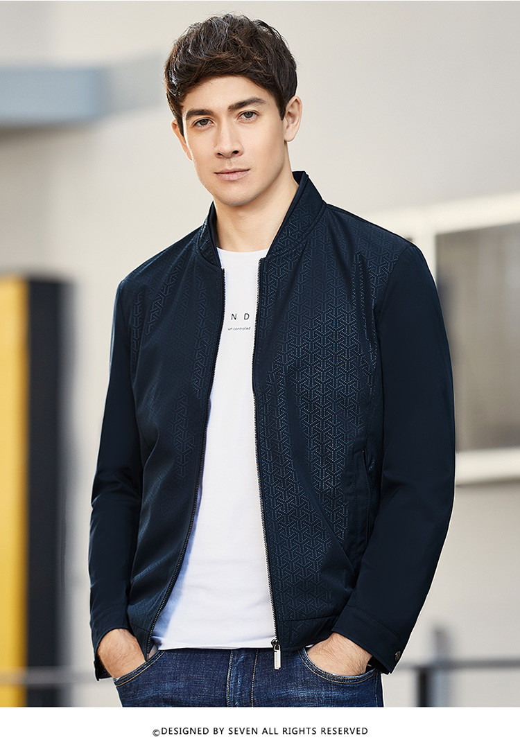 柒牌春装 商务时尚立领印花休闲夹克衫/男士外套