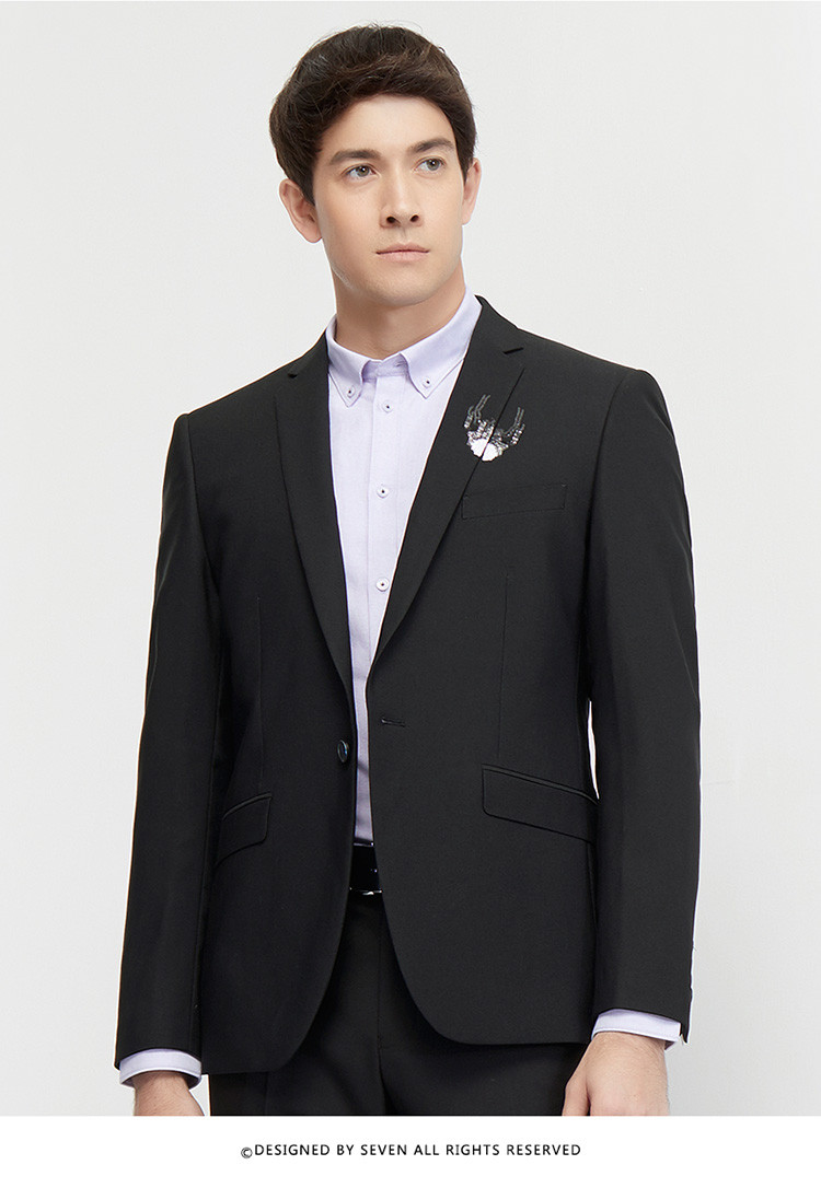 柒牌春装 个性亮片绣花休闲青年修身西服单西男休闲西装外套