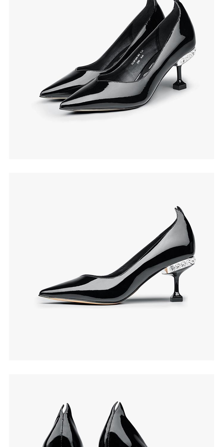 莎莎苏2019春夏高跟尖头牛漆皮浅口单鞋红色结婚女鞋