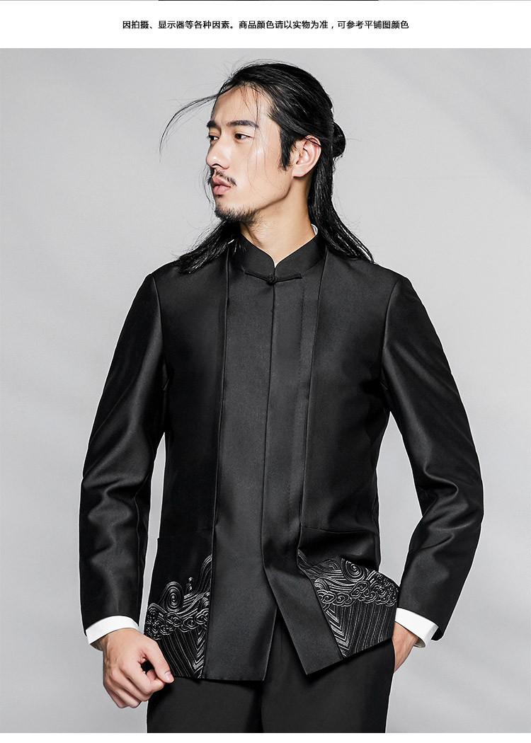 中国风经典立领立领混纺西服男士休闲西装外套