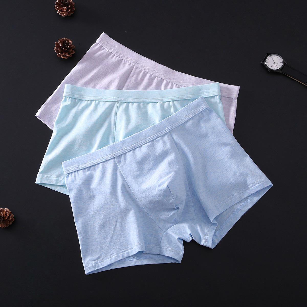 北极绒3条 男士内裤时尚色纺纱男士平角内裤b527170199_唯品会