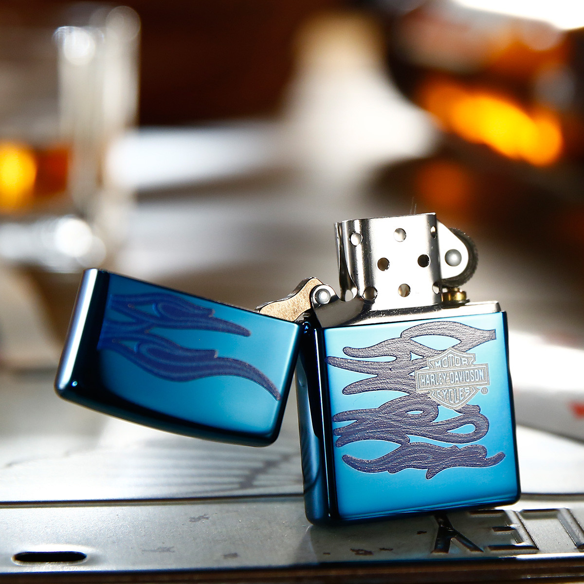 之宝zippo 蓝冰哈雷火焰-防风煤油打火机 七夕礼物