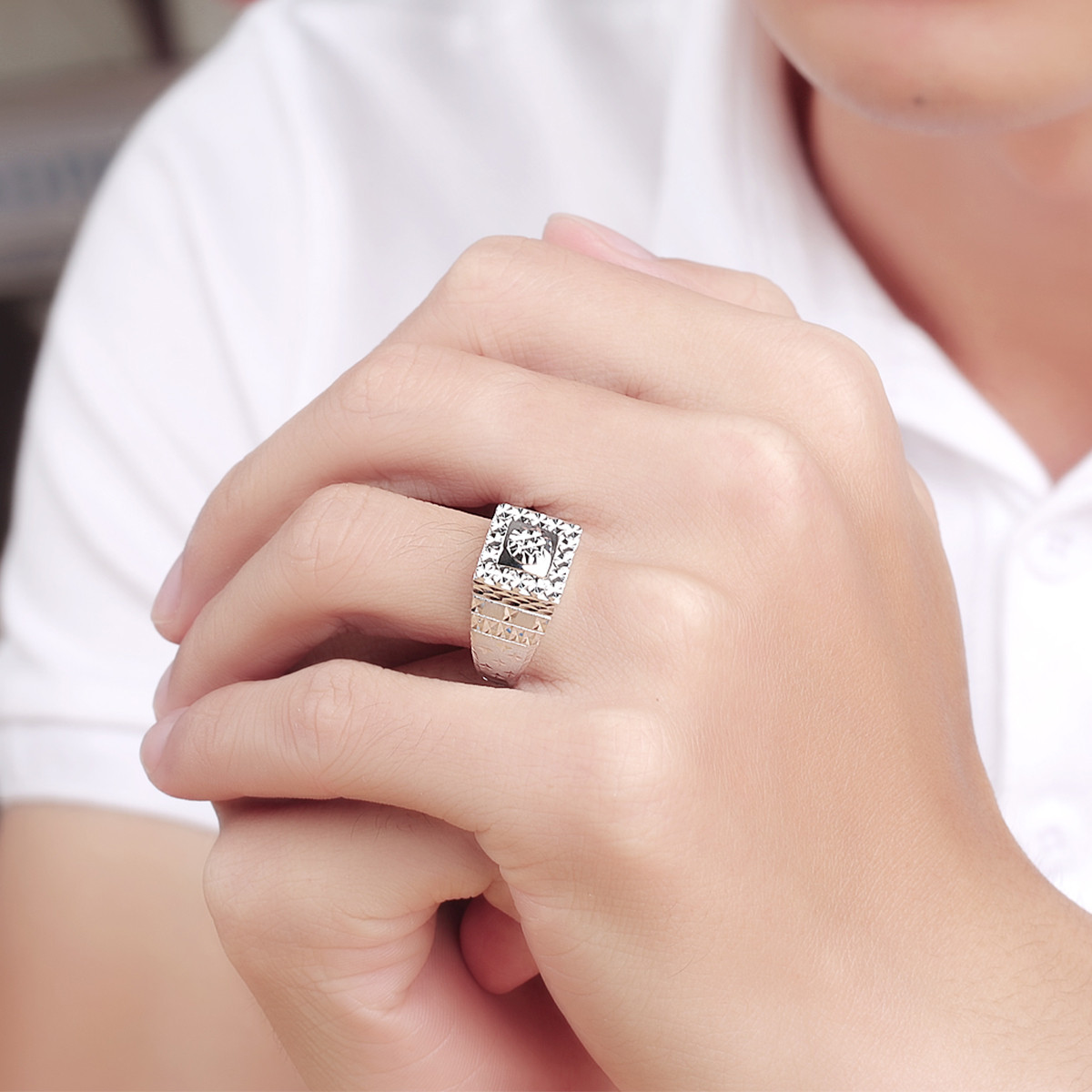 吾昔 时尚大气男士白金铂金戒指/pt950铂金戒指