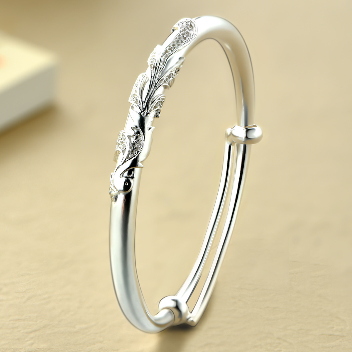 百年宝诚 凤吟990足银手镯凤凰图腾原创纯银手镯花丝工艺国风