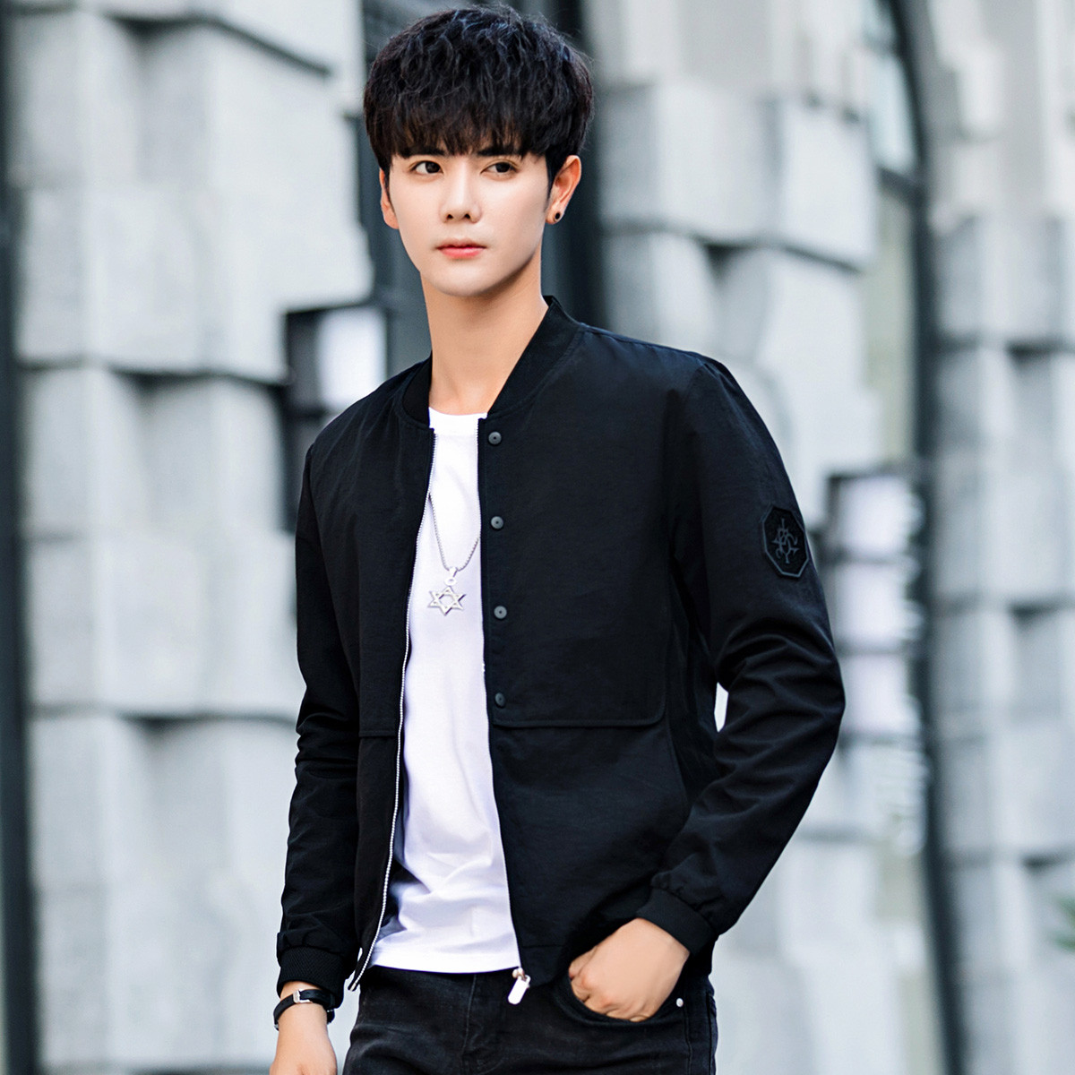 2019春季新款连帽休闲青少年男装风衣夹克男士外套