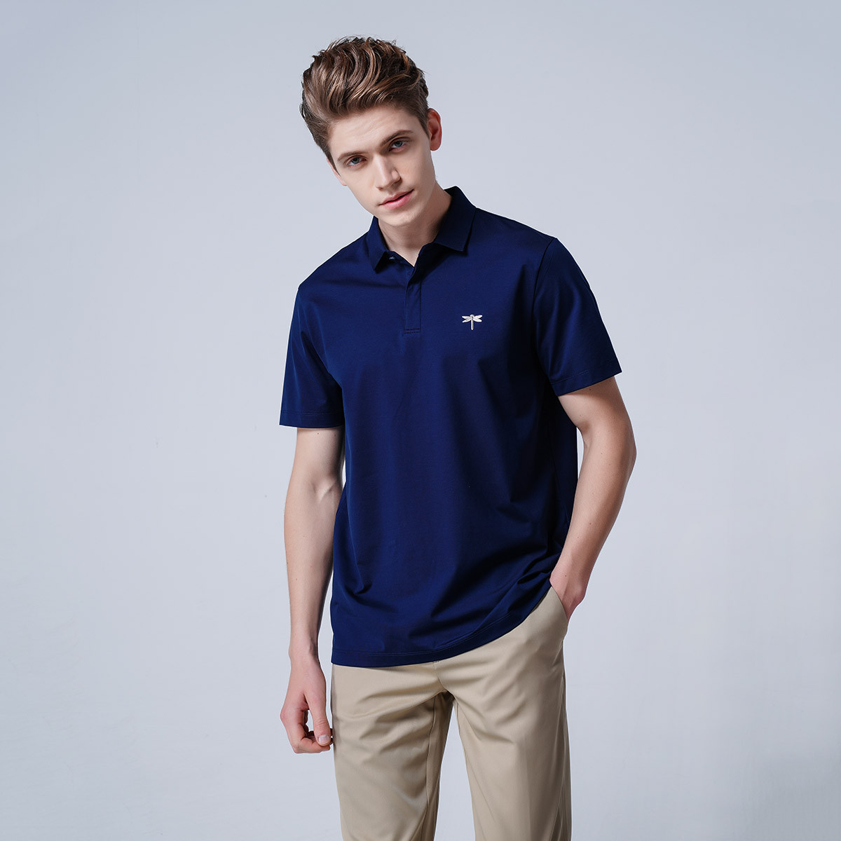 夏季舒适微弹蜻蜓烫标休闲商务t恤款男士短袖polo衫