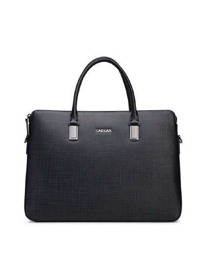 秋冬新款男士经典布纹牛皮横款商务公文包手提包凯撒大帝真皮男包