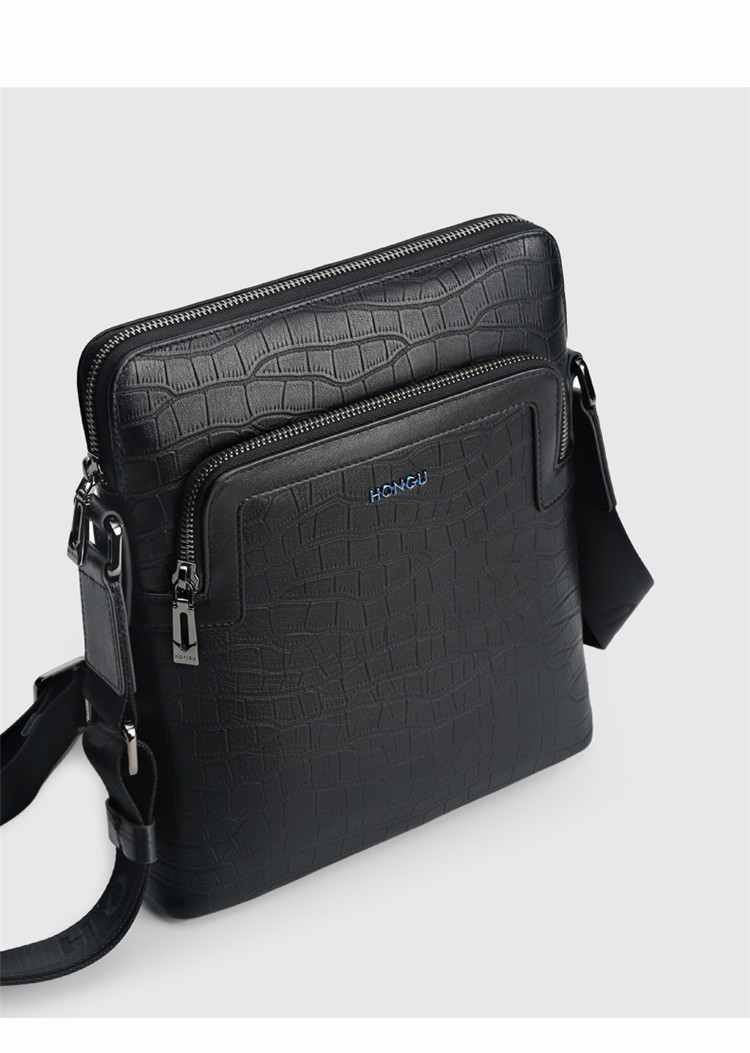 【达人同款】红谷男包时尚潮流牛皮鳄鱼纹单肩包男士斜挎包
