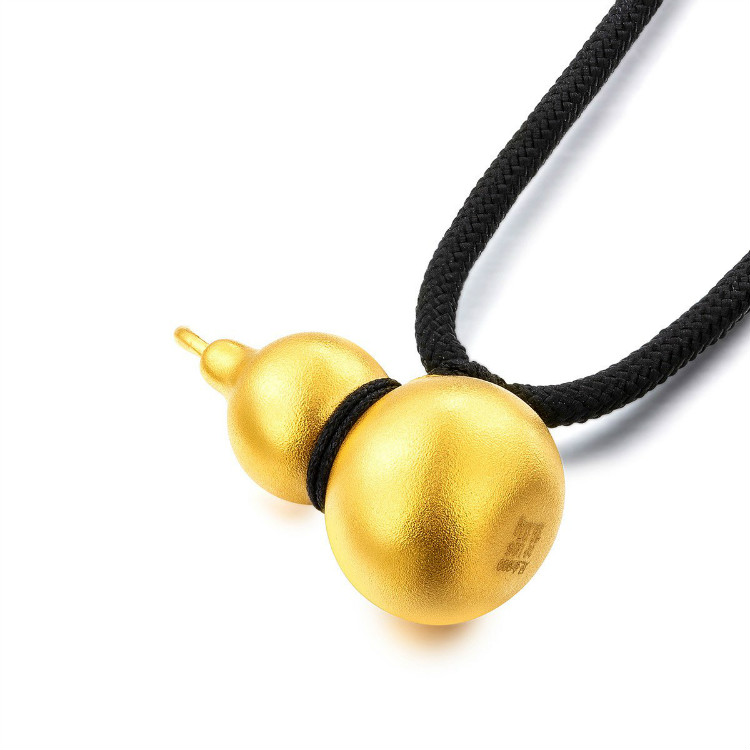 六福珠宝 古法金吉祥葫芦空心黄金足金吊坠配绳计价