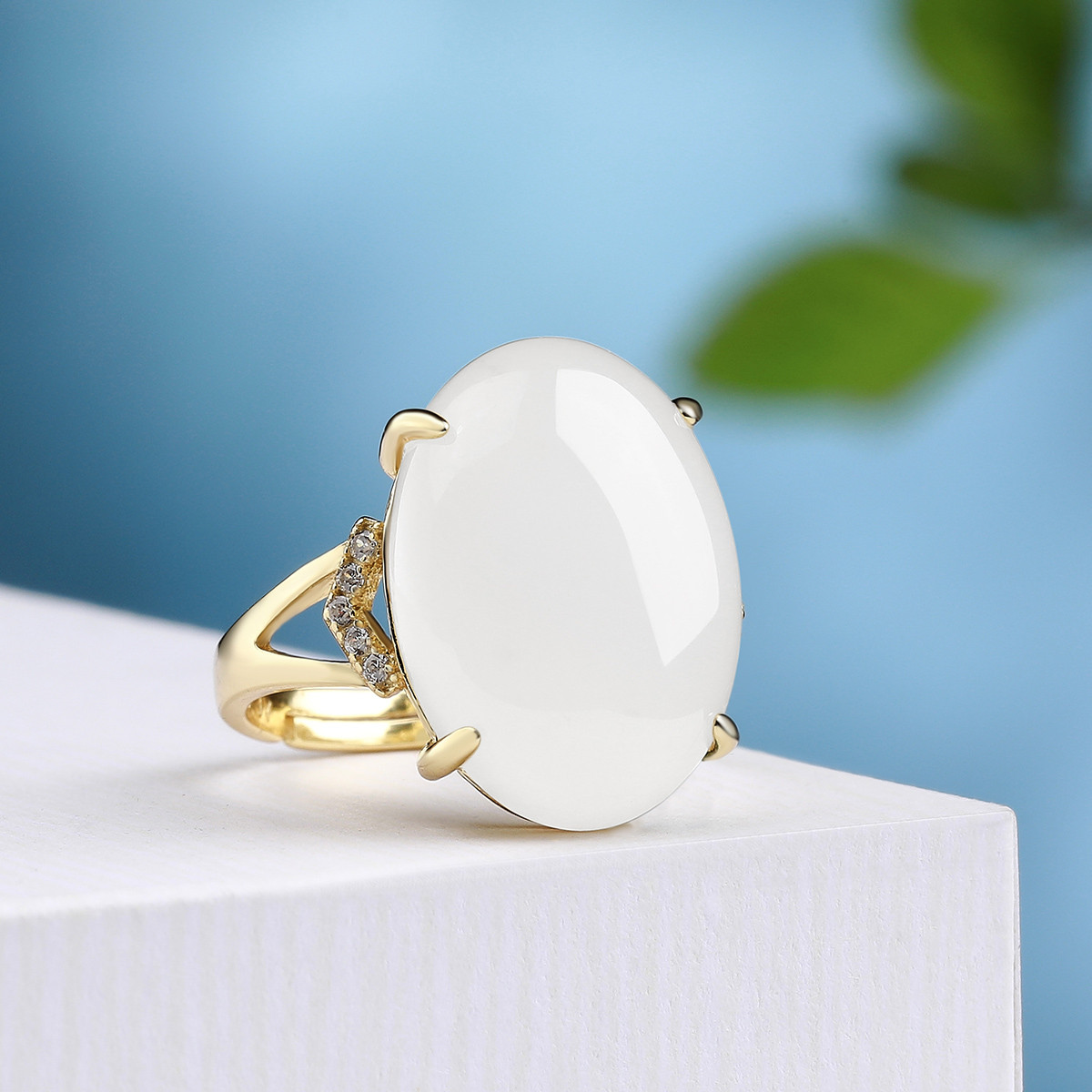 s925银镶青海料羊脂白玉蛋面戒指/玉戒指/羊脂玉戒指