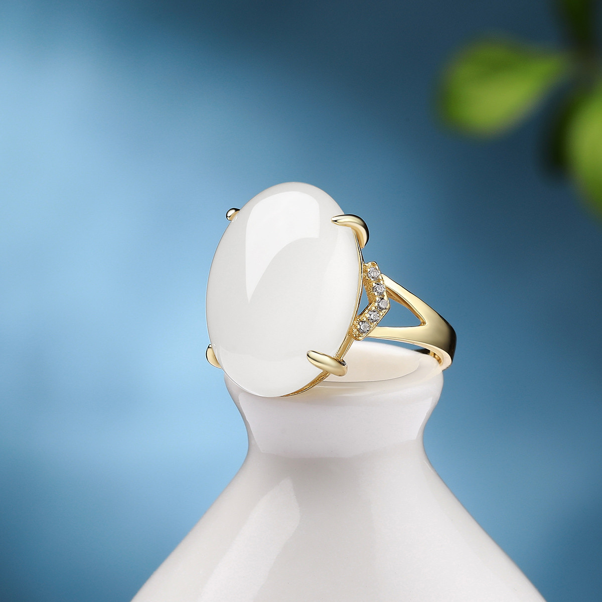 s925银镶青海料羊脂白玉蛋面戒指/玉戒指/羊脂玉戒指