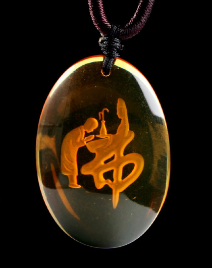 穗南蓝珀吊坠琥珀吊坠雕刻佛吊坠佛字蓝珀吊坠含挂绳