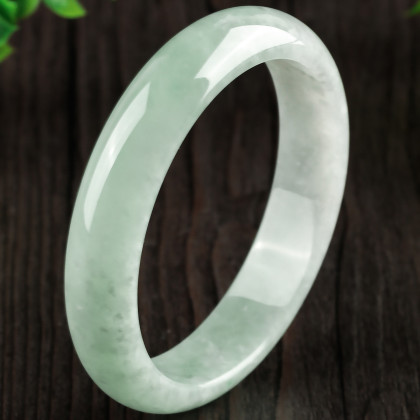 紫气东来 天然冰糯种冰透浅绿飘雪花棉絮翡翠手镯/多圈口玉手镯