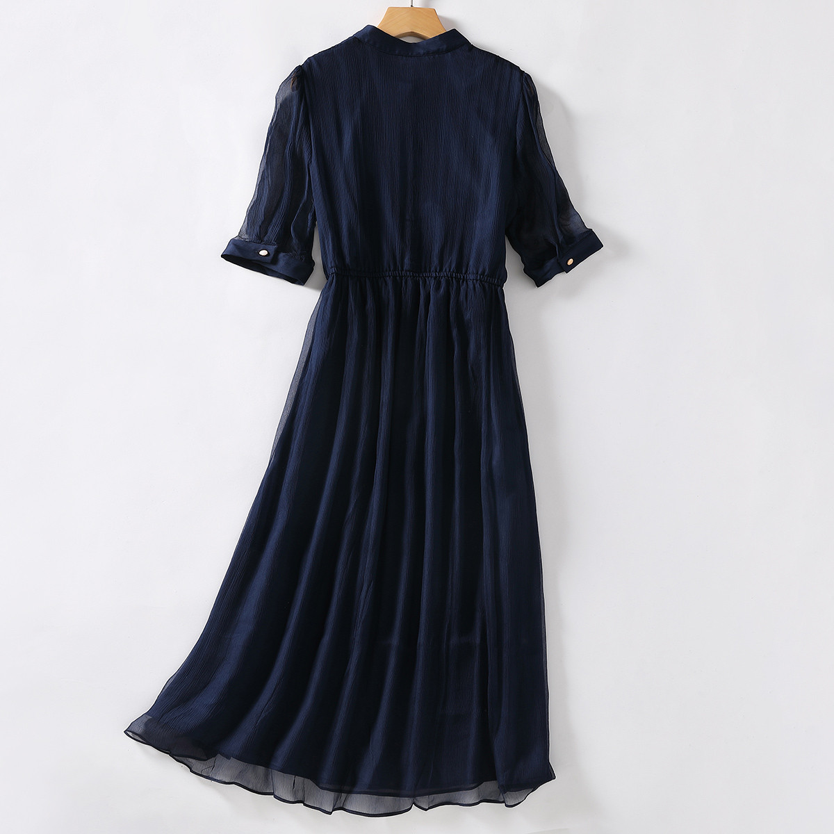 【100%桑蚕丝】2019夏新真丝连衣裙子百搭纯色连衣裙女