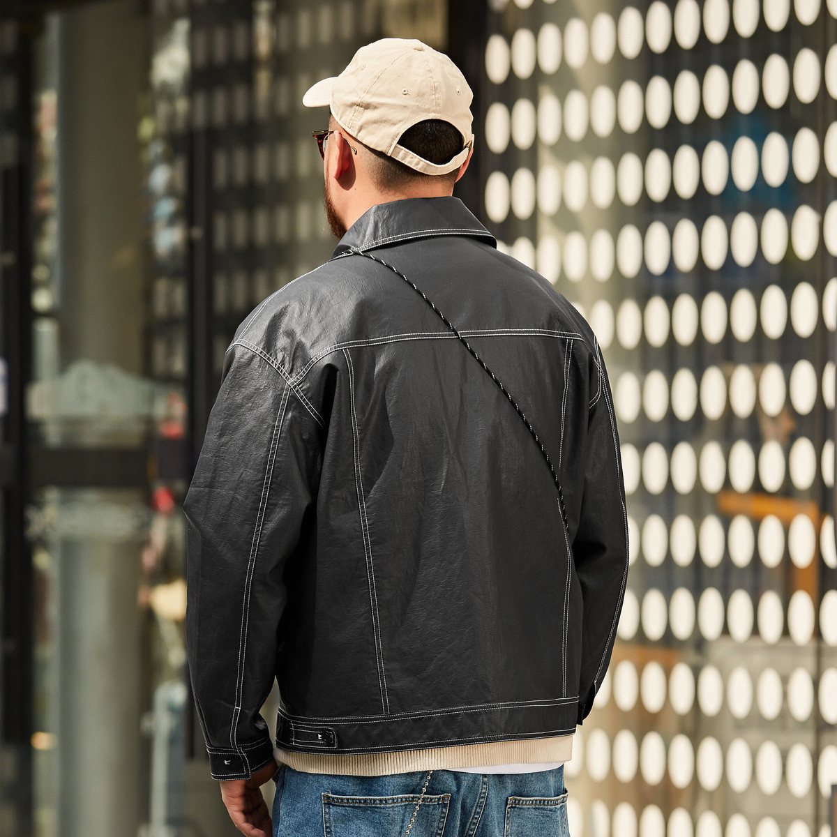 皮衣男潮流宽松男士夹克加肥加大胖子帅气工装机车男士外套秋