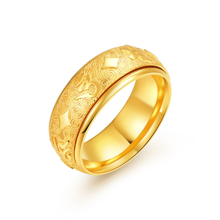 足金戒指六字真言天元戒黄金男款戒 计价