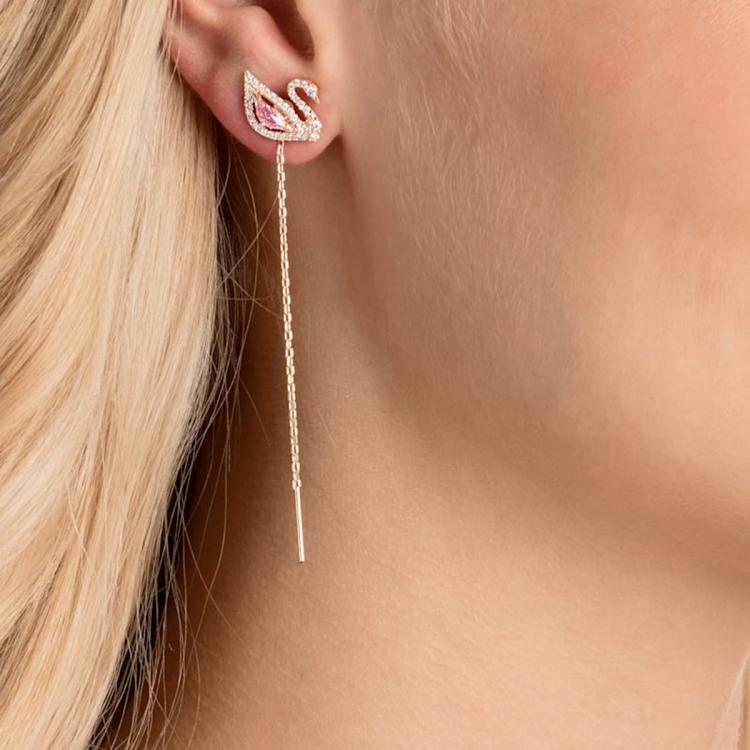 施华洛世奇 早春好礼粉色天鹅系列耳环耳钉两用