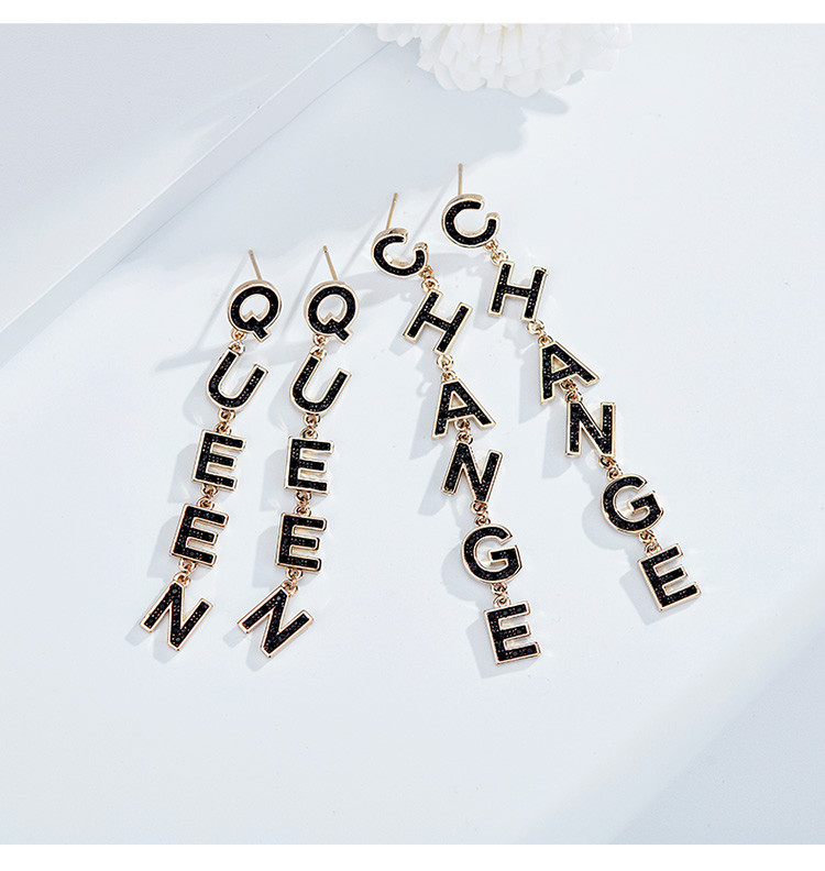 change字母925银针耳环女长款气质耳坠复古个性耳饰