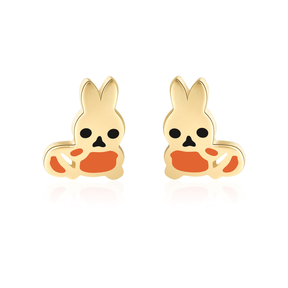 【直降特惠】inl彩金耳钉9k金耳饰呆萌小兔子卡通彩金耳钉