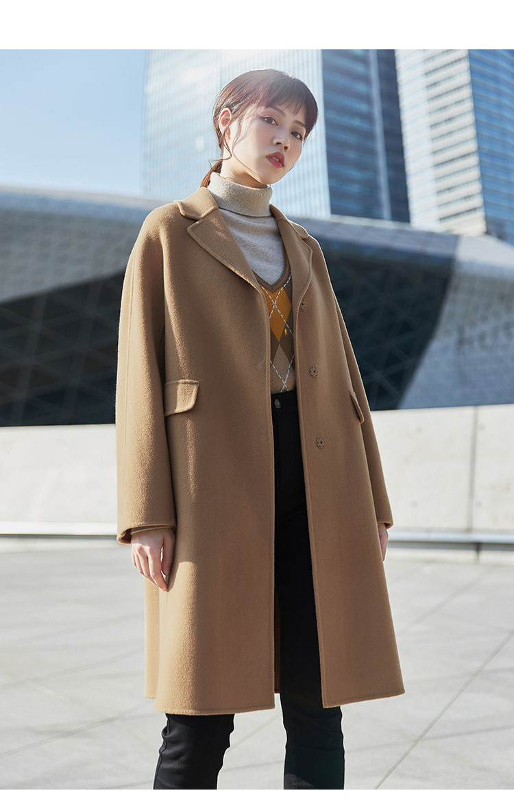 a型暗扣羊毛长款双面呢外套大衣