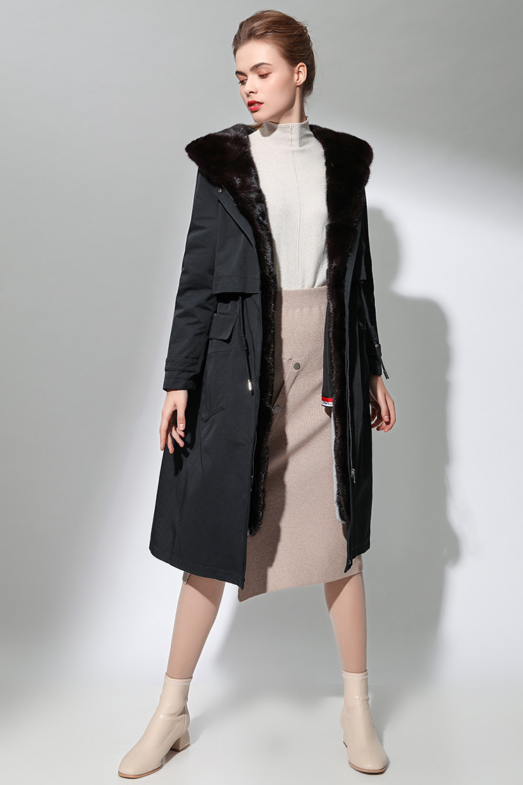 女款水貂毛领连帽可脱卸獭兔毛内胆女式派克服皮草外套