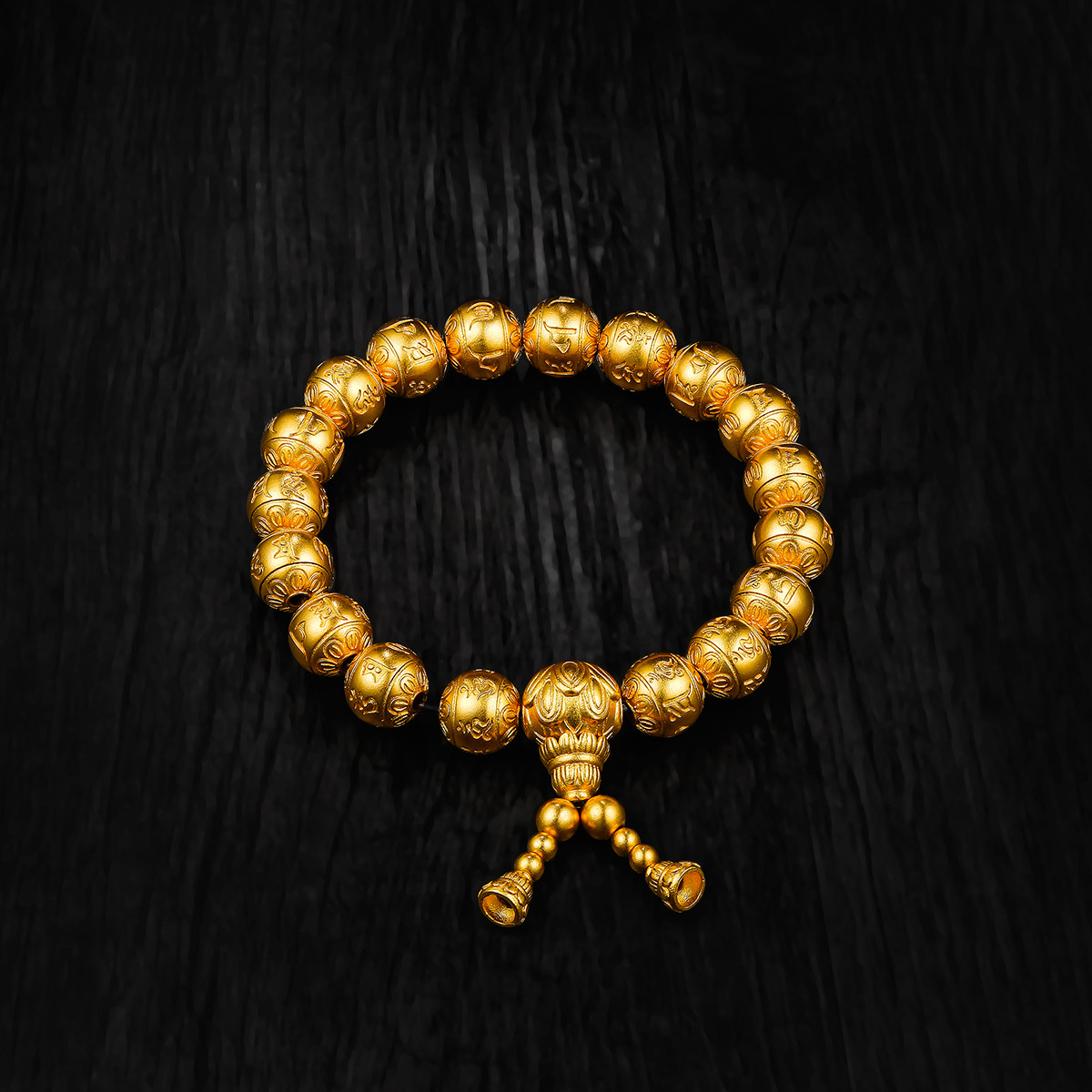 周六福古法工艺足金手链念珠佛珠单圈黄金手链手串男女款