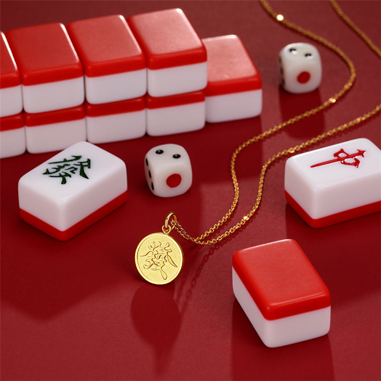 麻将-发黄金吊坠足金挂坠福吊坠不含计价