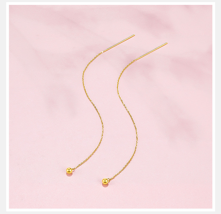 周六福黄18k金耳链女圆珠耳饰耳线耳坠耳针