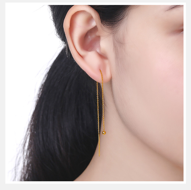 周六福黄18k金耳链女圆珠耳饰耳线耳坠耳针