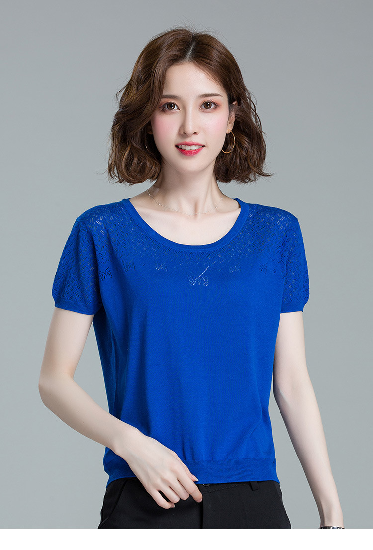 冰丝针织衫女夏装新款桑蚕丝宽松短袖t恤女纯色真丝上衣