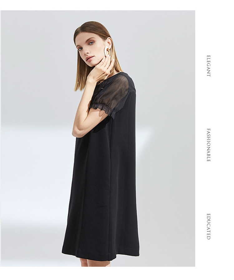 珂尼蒂思女装2020年新款简约通透网纱拼接休闲连衣裙女