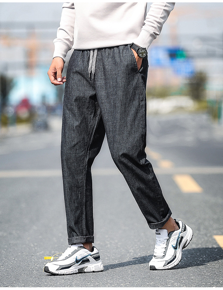 新品纯棉潮牌宽松老爹裤松紧腰男士裤子男裤男牛仔裤男士牛仔裤男