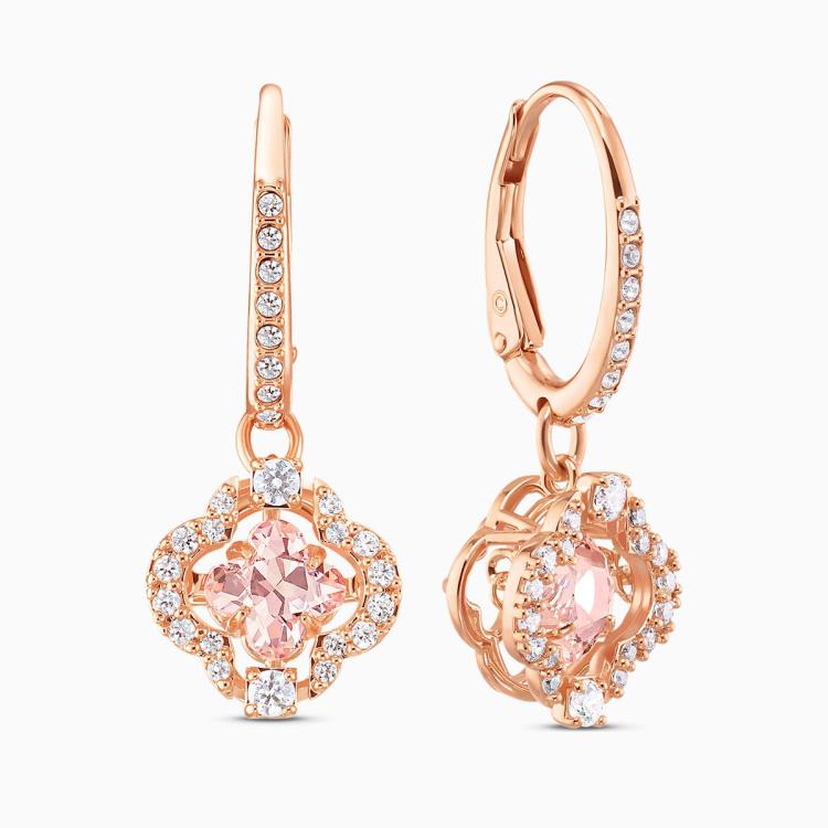 施华洛世奇 跳动的心系列 粉色四叶草花朵耳环耳钉耳饰