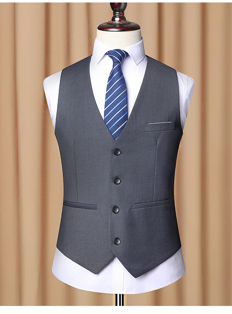 春季新品免烫抗皱修身无袖西服男士西装马甲背心