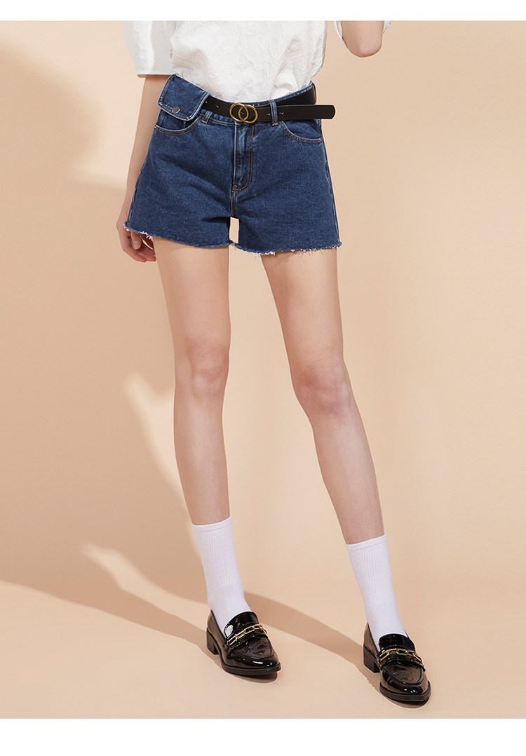 牛仔短裤女夏季带腰带设计感百搭显瘦毛边女式牛仔短裤子