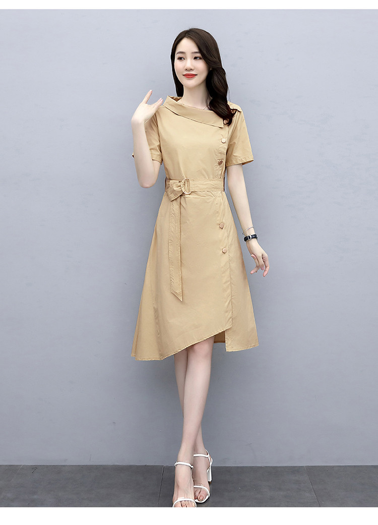 2020年新款连衣裙女夏季收腰显瘦气质女神范短袖开襟裙子
