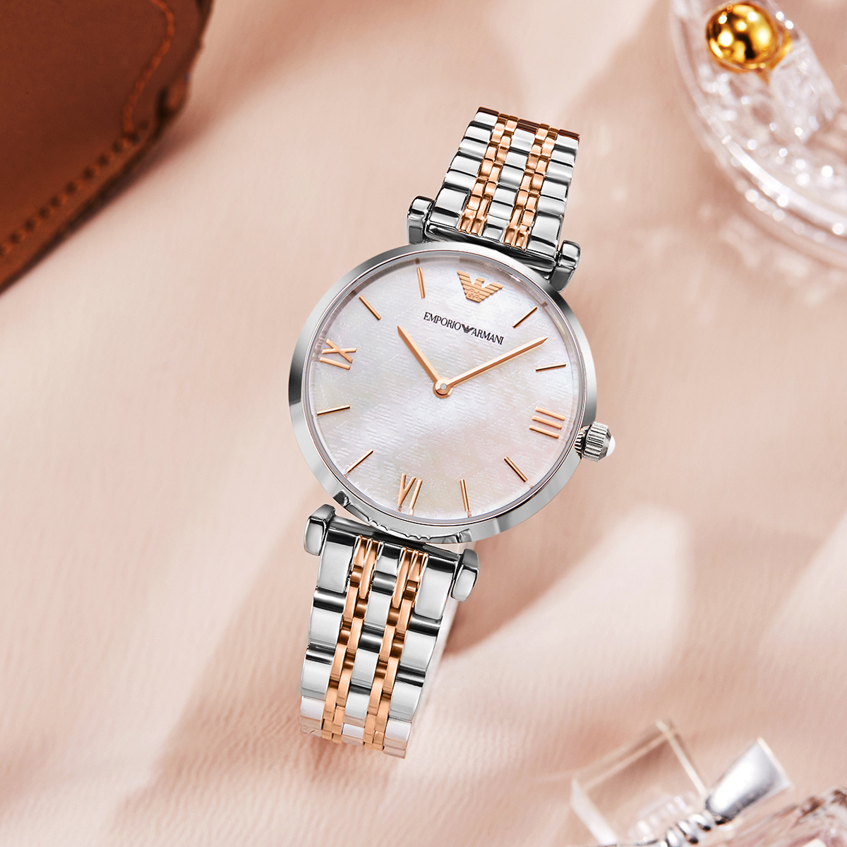 【 2年保修】阿玛尼手表女贝母表盘钢带石英女士手表