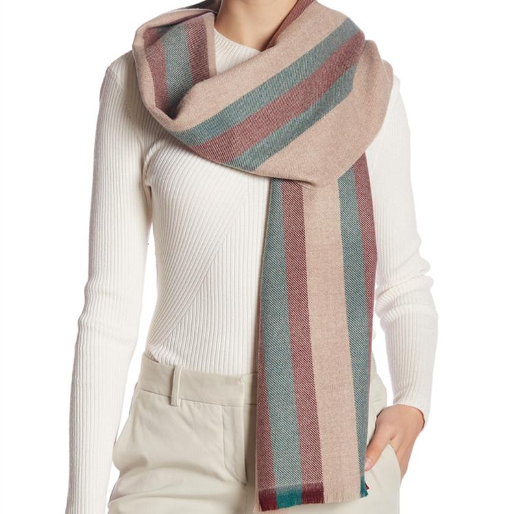 GUCCI 【秋冬送礼】古驰GUCCI拼色条纹100%羊毛保暖围巾披肩
