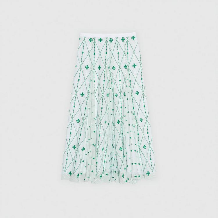SANDRO 女士四叶草清新刺绣百褶半身裙