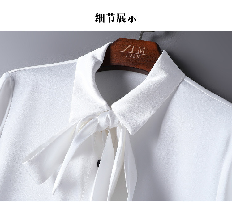 2020秋季新品纯色扎结领上身舒适女式长袖衬衫